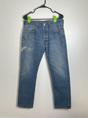 Levi's 501 Straight Leg Medium Washed Paint Splatter Denim Jeans ( 31 x 30 )